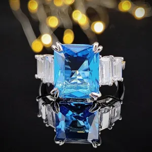 Gorgeous New Arrival Luxury Blue Yellow Color Rectangle AAA  CZ Diamonds Fashion Rings