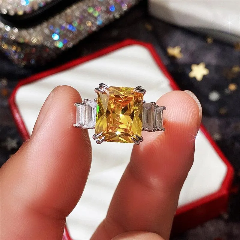 Gorgeous New Arrival Luxury Blue Yellow Color Rectangle AAA  CZ Diamonds Fashion Rings