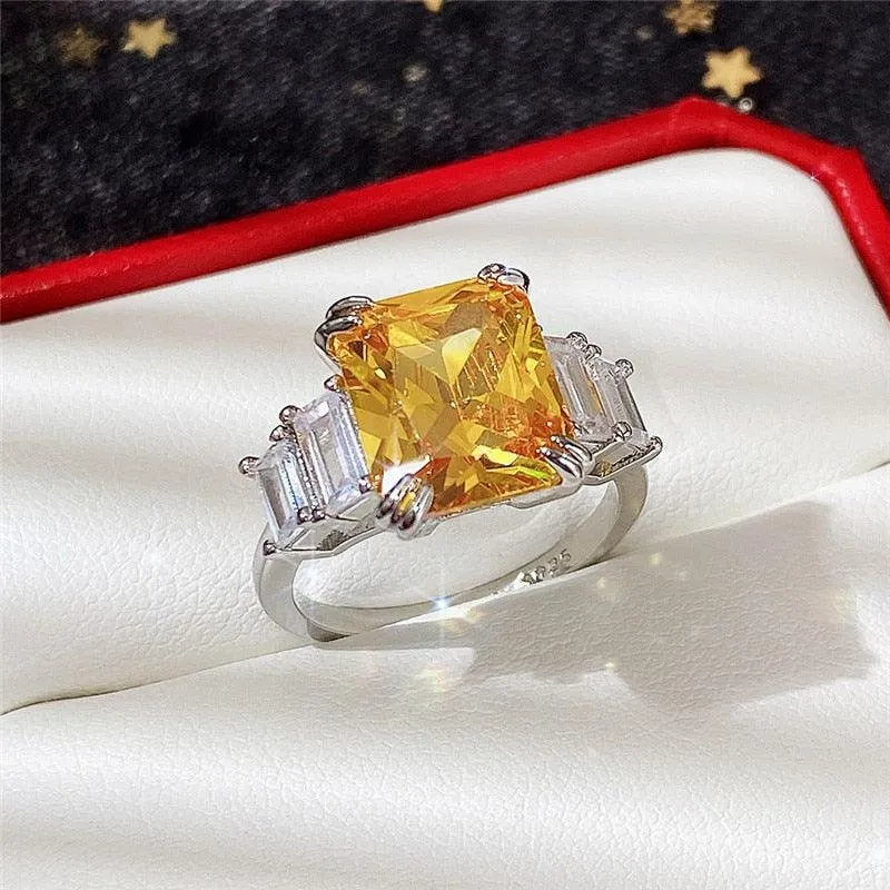 Gorgeous New Arrival Luxury Blue Yellow Color Rectangle AAA  CZ Diamonds Fashion Rings