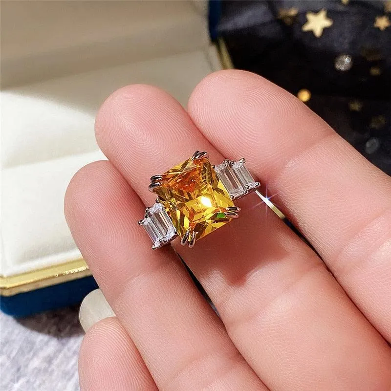 Gorgeous New Arrival Luxury Blue Yellow Color Rectangle AAA  CZ Diamonds Fashion Rings