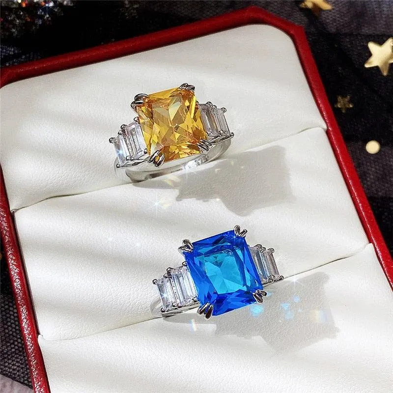 Gorgeous New Arrival Luxury Blue Yellow Color Rectangle AAA  CZ Diamonds Fashion Rings
