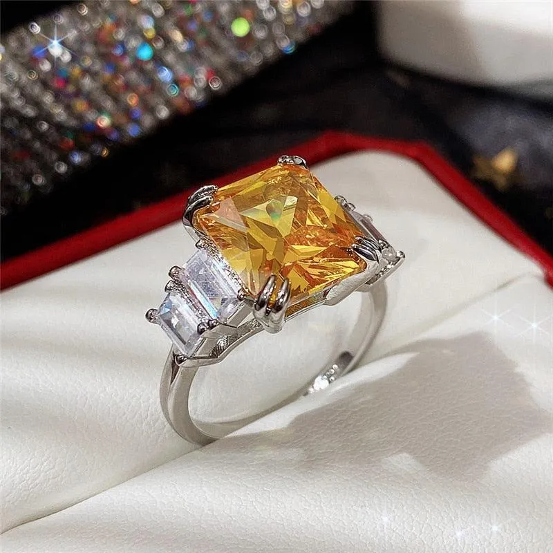 Gorgeous New Arrival Luxury Blue Yellow Color Rectangle AAA  CZ Diamonds Fashion Rings