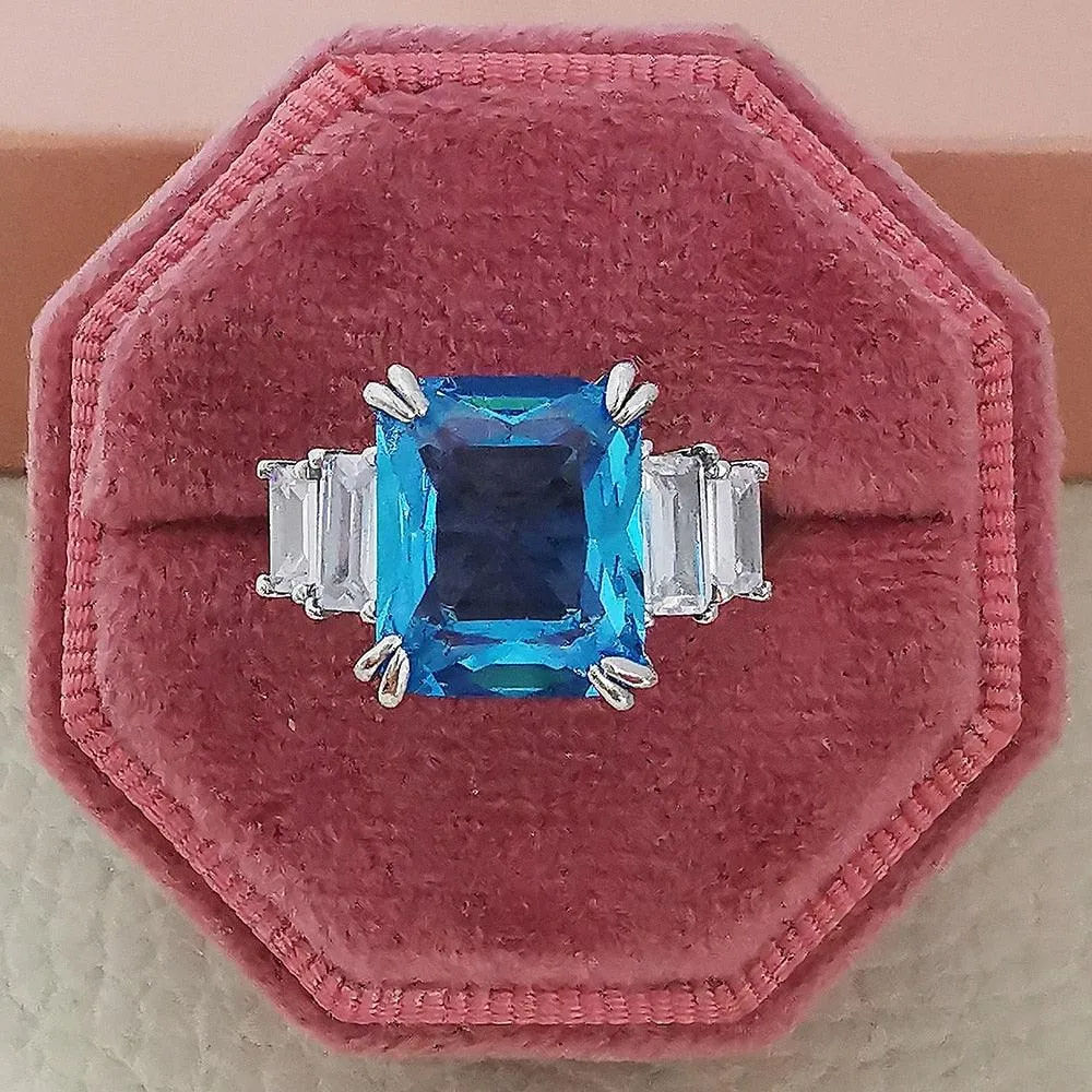 Gorgeous New Arrival Luxury Blue Yellow Color Rectangle AAA  CZ Diamonds Fashion Rings