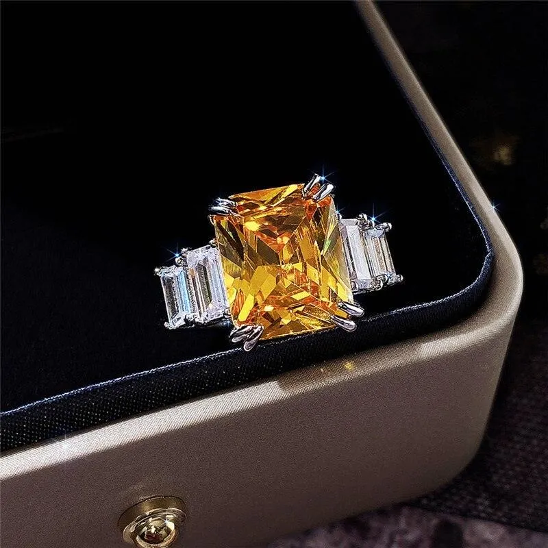 Gorgeous New Arrival Luxury Blue Yellow Color Rectangle AAA  CZ Diamonds Fashion Rings