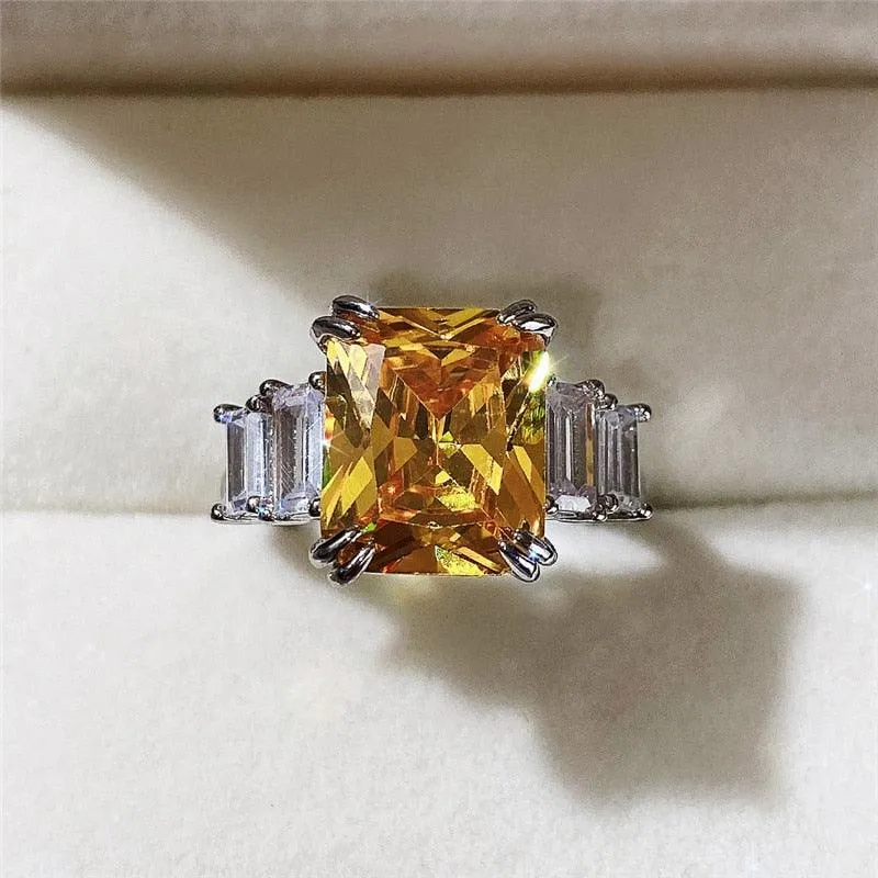 Gorgeous New Arrival Luxury Blue Yellow Color Rectangle AAA  CZ Diamonds Fashion Rings