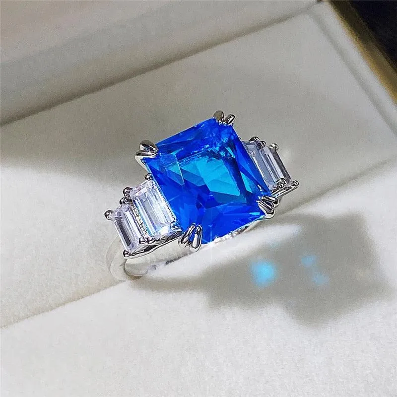 Gorgeous New Arrival Luxury Blue Yellow Color Rectangle AAA  CZ Diamonds Fashion Rings