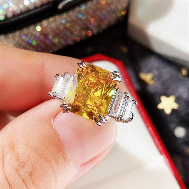 Gorgeous New Arrival Luxury Blue Yellow Color Rectangle AAA  CZ Diamonds Fashion Rings