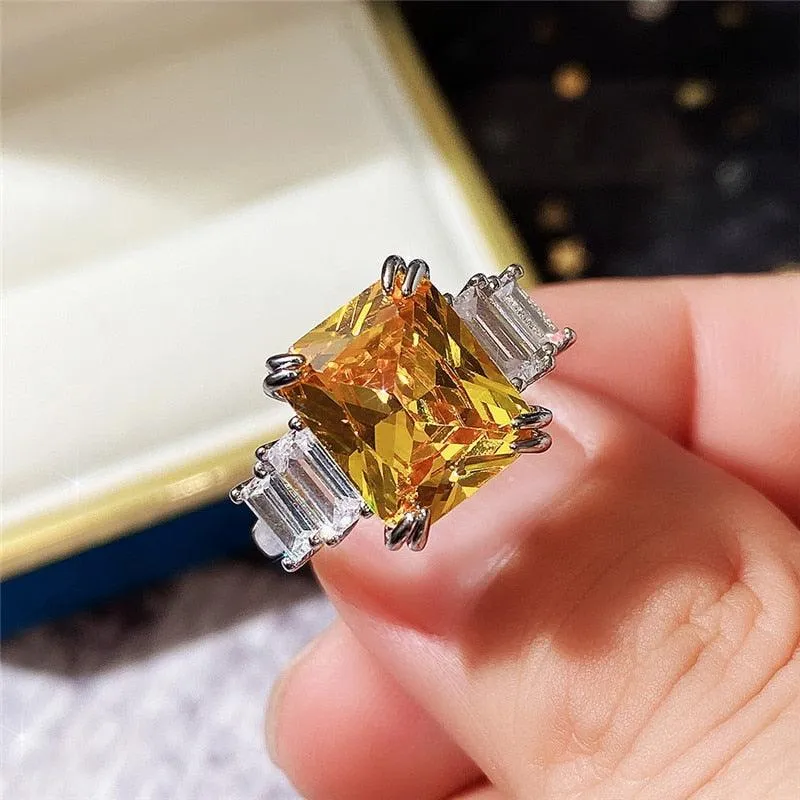 Gorgeous New Arrival Luxury Blue Yellow Color Rectangle AAA  CZ Diamonds Fashion Rings