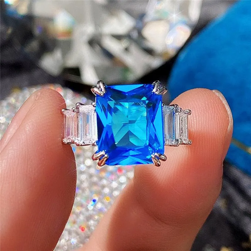 Gorgeous New Arrival Luxury Blue Yellow Color Rectangle AAA  CZ Diamonds Fashion Rings
