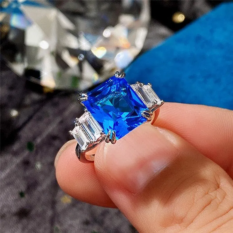 Gorgeous New Arrival Luxury Blue Yellow Color Rectangle AAA  CZ Diamonds Fashion Rings