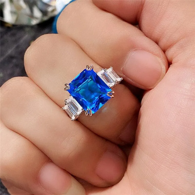 Gorgeous New Arrival Luxury Blue Yellow Color Rectangle AAA  CZ Diamonds Fashion Rings