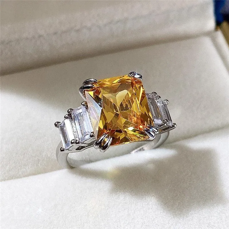 Gorgeous New Arrival Luxury Blue Yellow Color Rectangle AAA  CZ Diamonds Fashion Rings