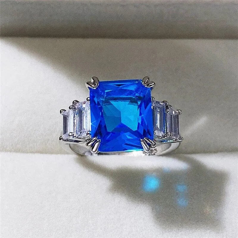 Gorgeous New Arrival Luxury Blue Yellow Color Rectangle AAA  CZ Diamonds Fashion Rings