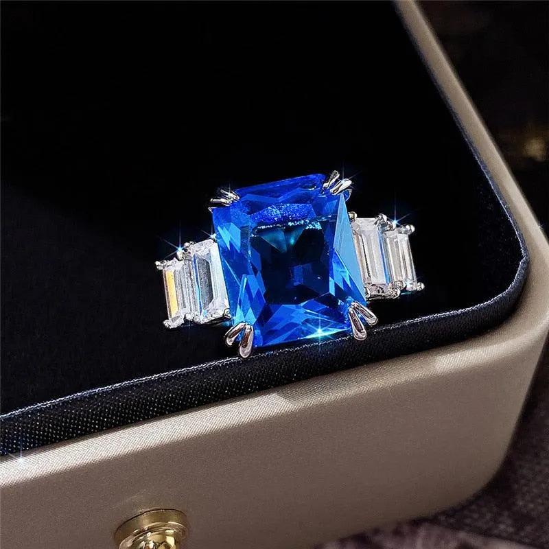 Gorgeous New Arrival Luxury Blue Yellow Color Rectangle AAA  CZ Diamonds Fashion Rings