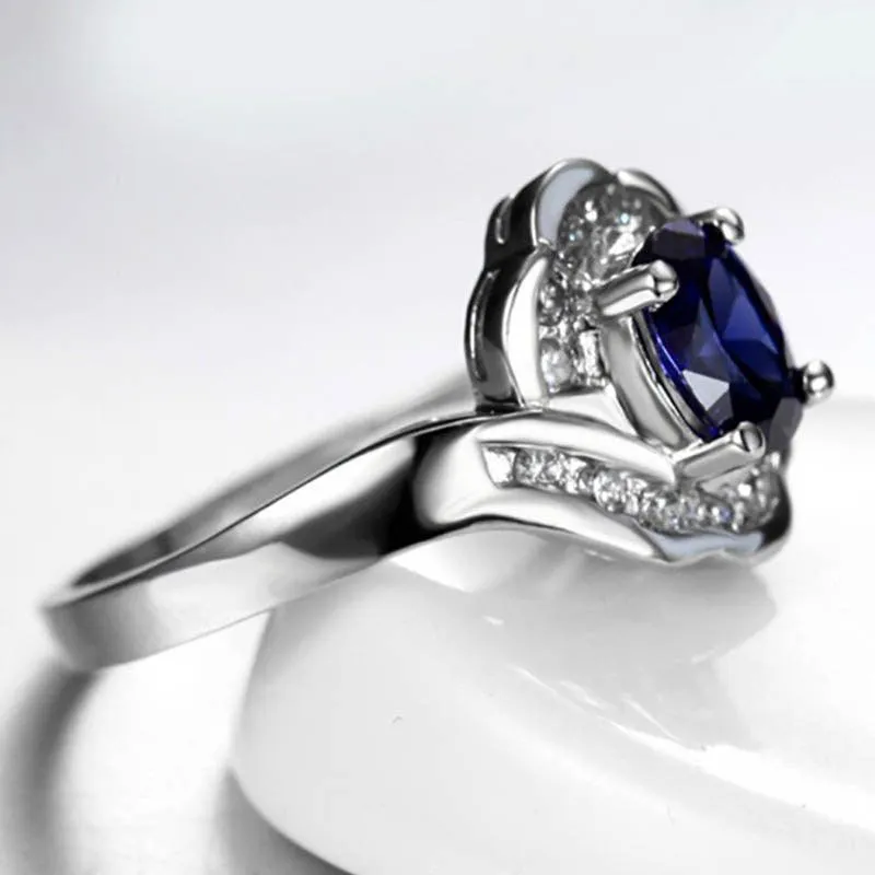 Graceful Luxury Geometry Blue Oval AAAA Lab Sapphire Gemstone New Design Ring