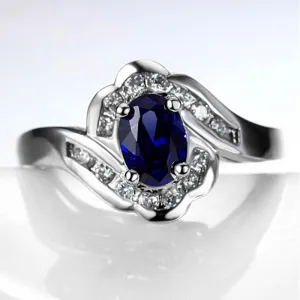 Graceful Luxury Geometry Blue Oval AAAA Lab Sapphire Gemstone New Design Ring