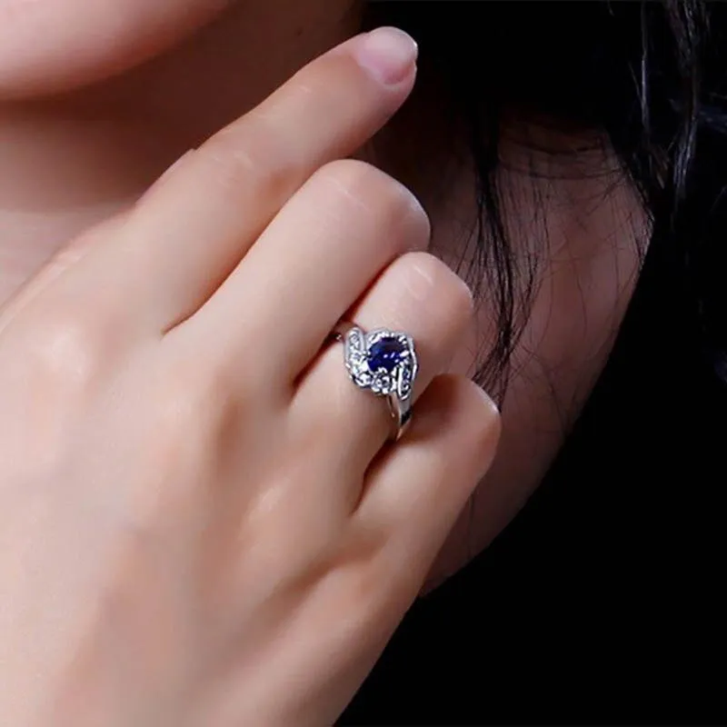 Graceful Luxury Geometry Blue Oval AAAA Lab Sapphire Gemstone New Design Ring