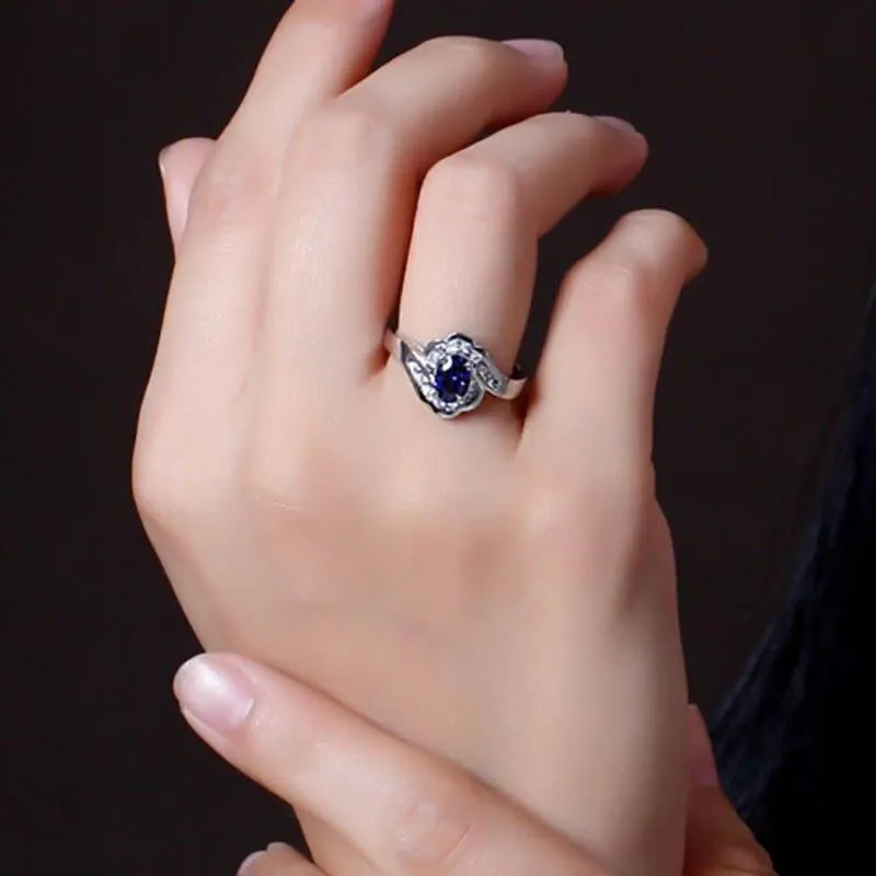 Graceful Luxury Geometry Blue Oval AAAA Lab Sapphire Gemstone New Design Ring