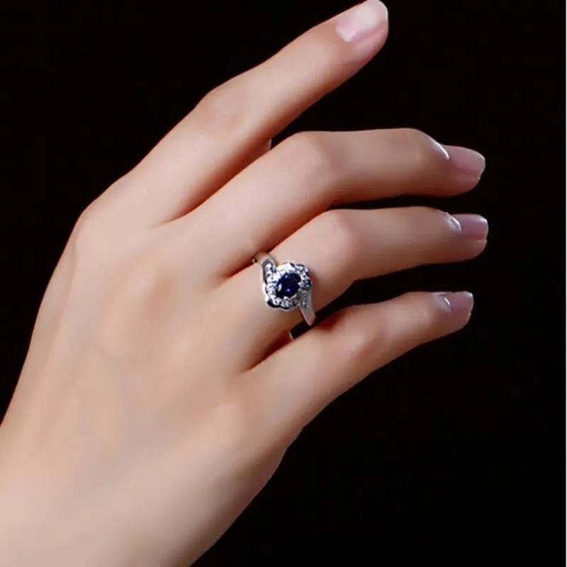 Graceful Luxury Geometry Blue Oval AAAA Lab Sapphire Gemstone New Design Ring