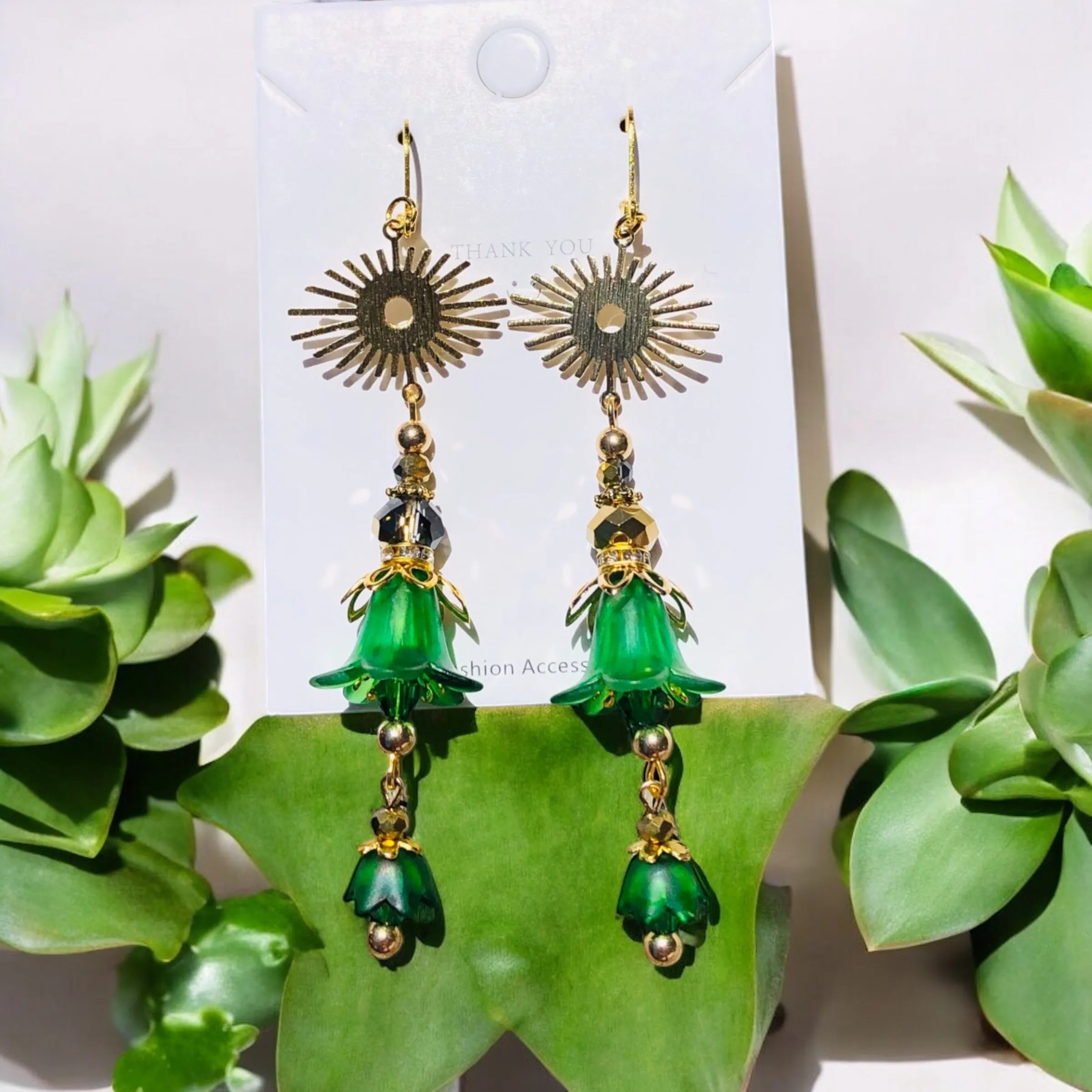 Green Sun Bohemian Bloom Earrings