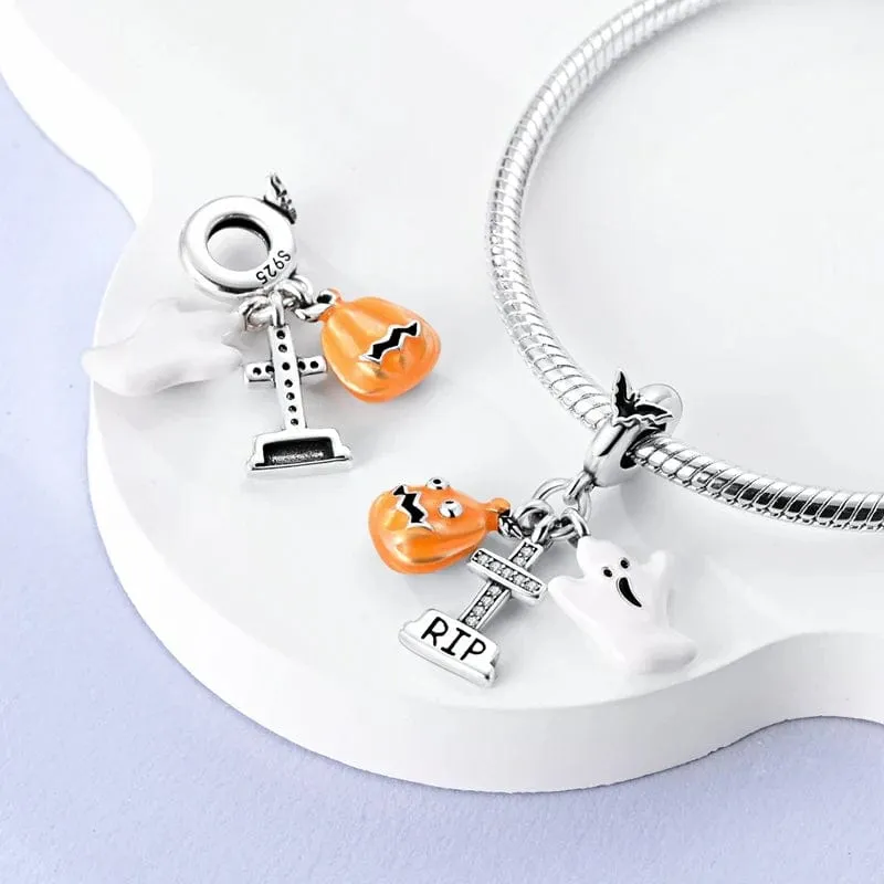 Halloween Charm with Pumpkin, Ghost, and RIP Tombstone