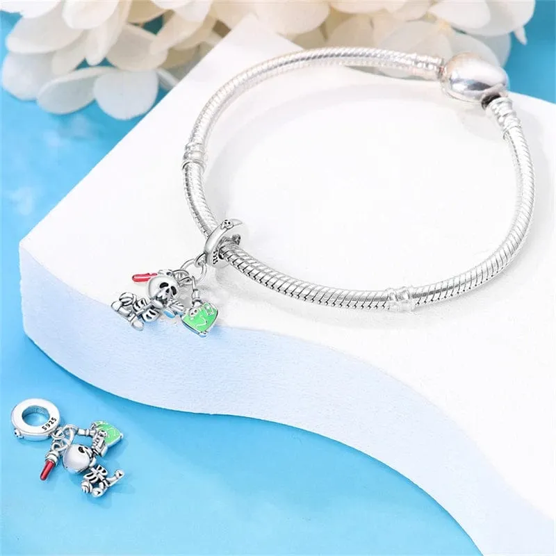 Halloween Skeleton wih Green Heart Triple Dangle Charm