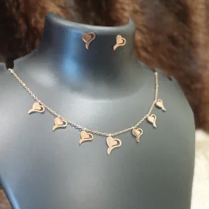 Hearts everywhere statement chain with hangings and matching earrings_anti tarnish