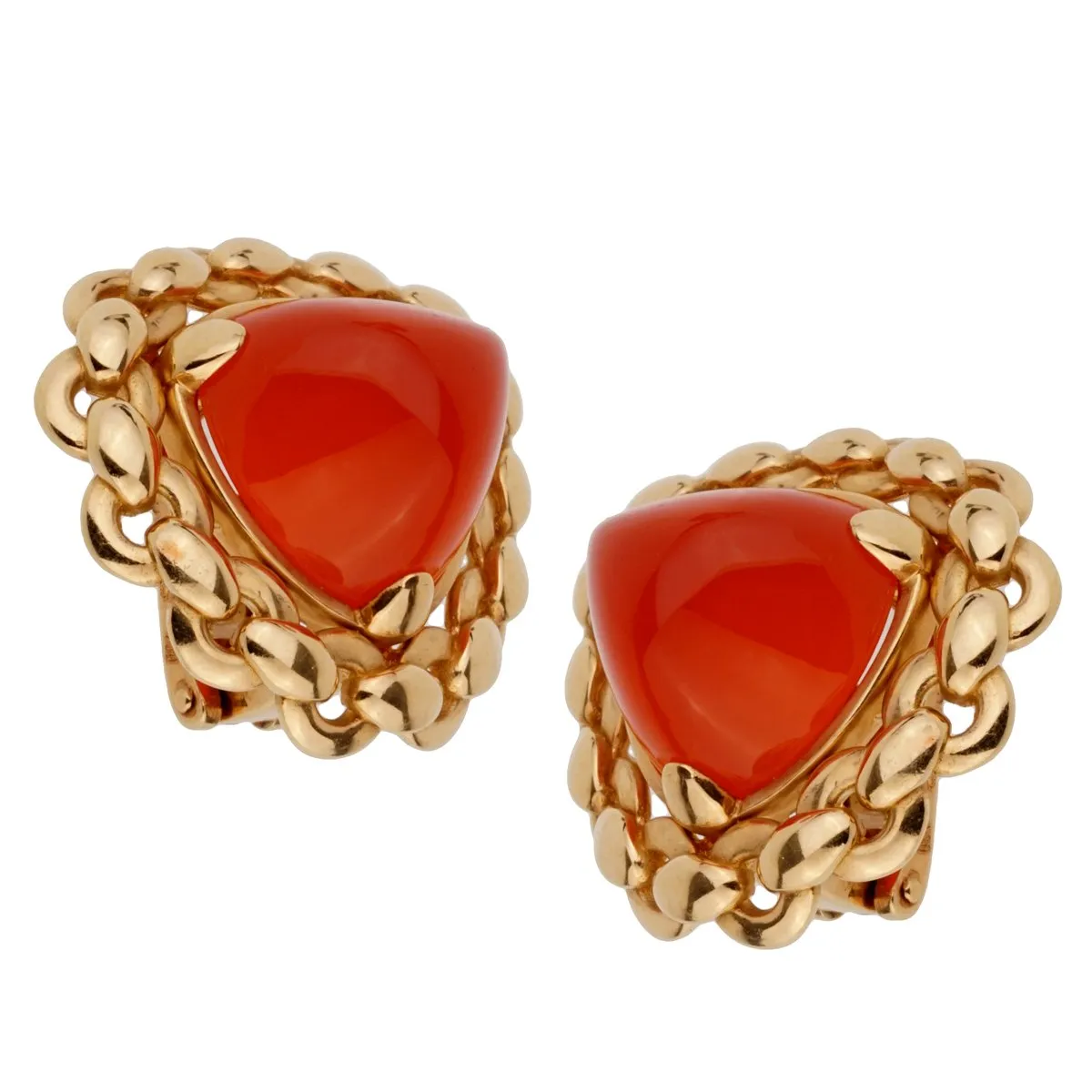 Hermes Vintage Sugarloaf Carnelian Yellow Gold Earrings