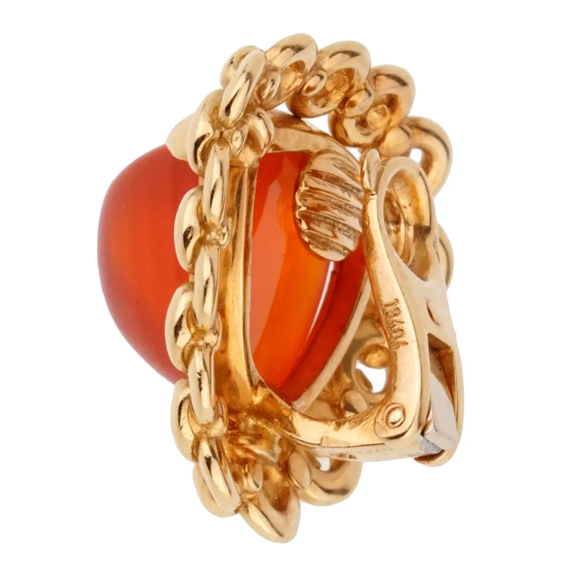 Hermes Vintage Sugarloaf Carnelian Yellow Gold Earrings