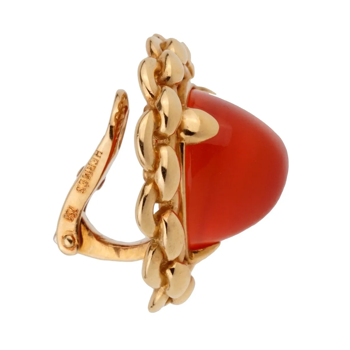 Hermes Vintage Sugarloaf Carnelian Yellow Gold Earrings