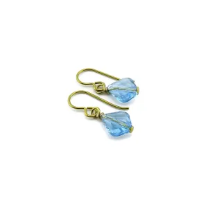 Hypoallergenic Gold Earrings with Aquamarine Baroque Crystals