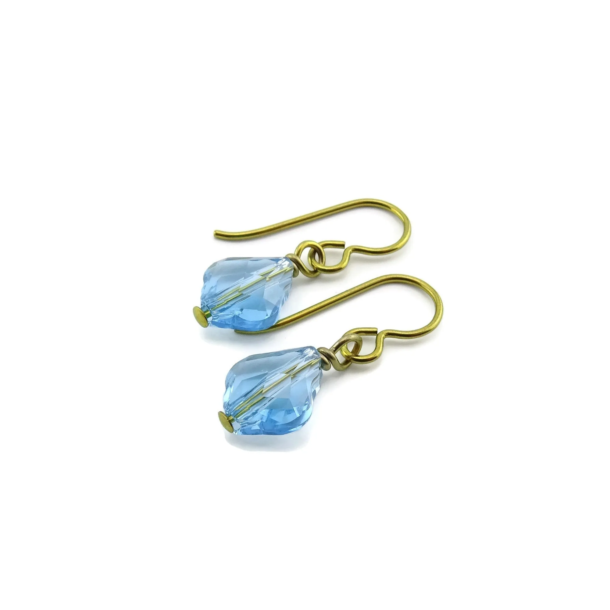 Hypoallergenic Gold Earrings with Aquamarine Baroque Crystals