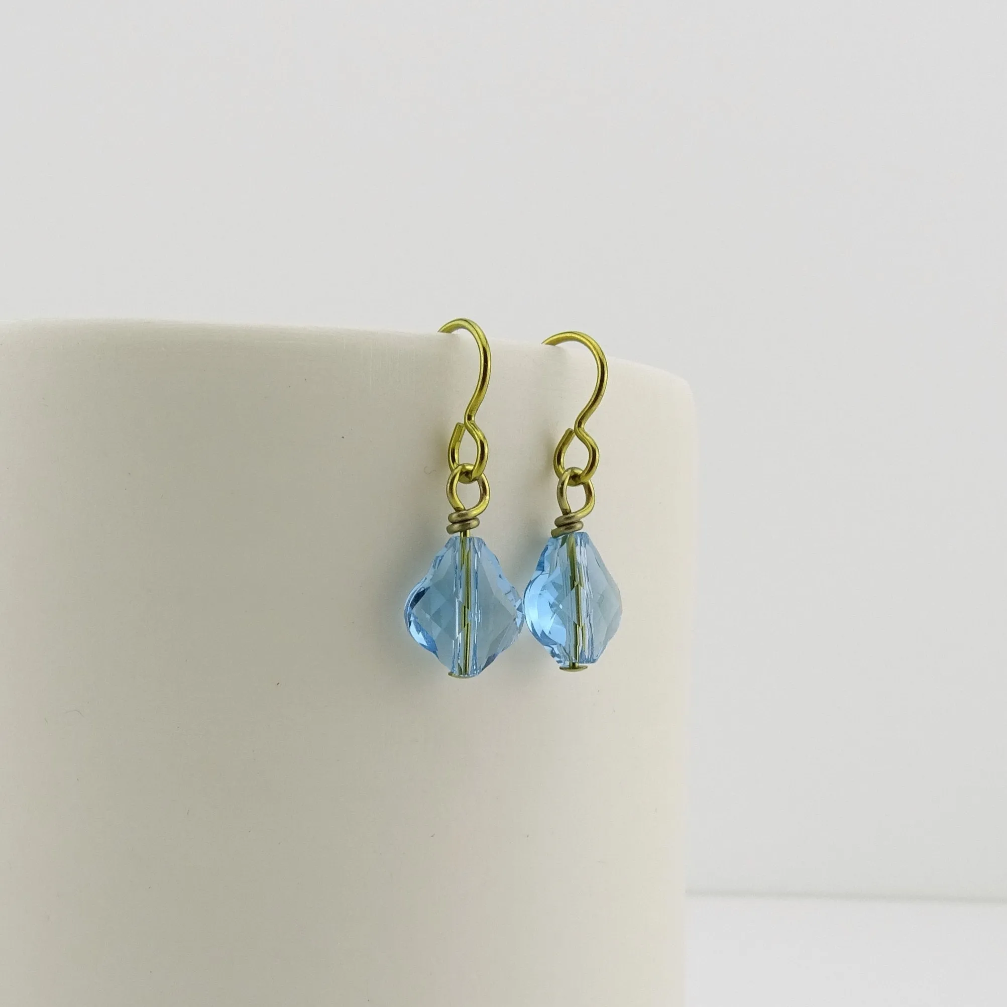 Hypoallergenic Gold Earrings with Aquamarine Baroque Crystals