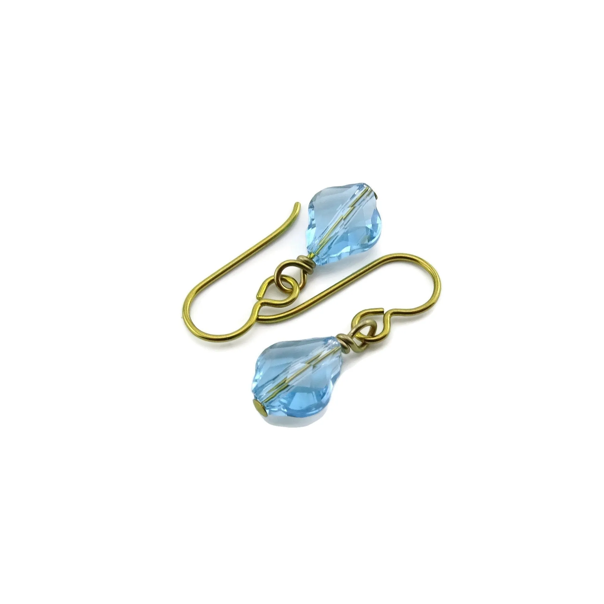 Hypoallergenic Gold Earrings with Aquamarine Baroque Crystals