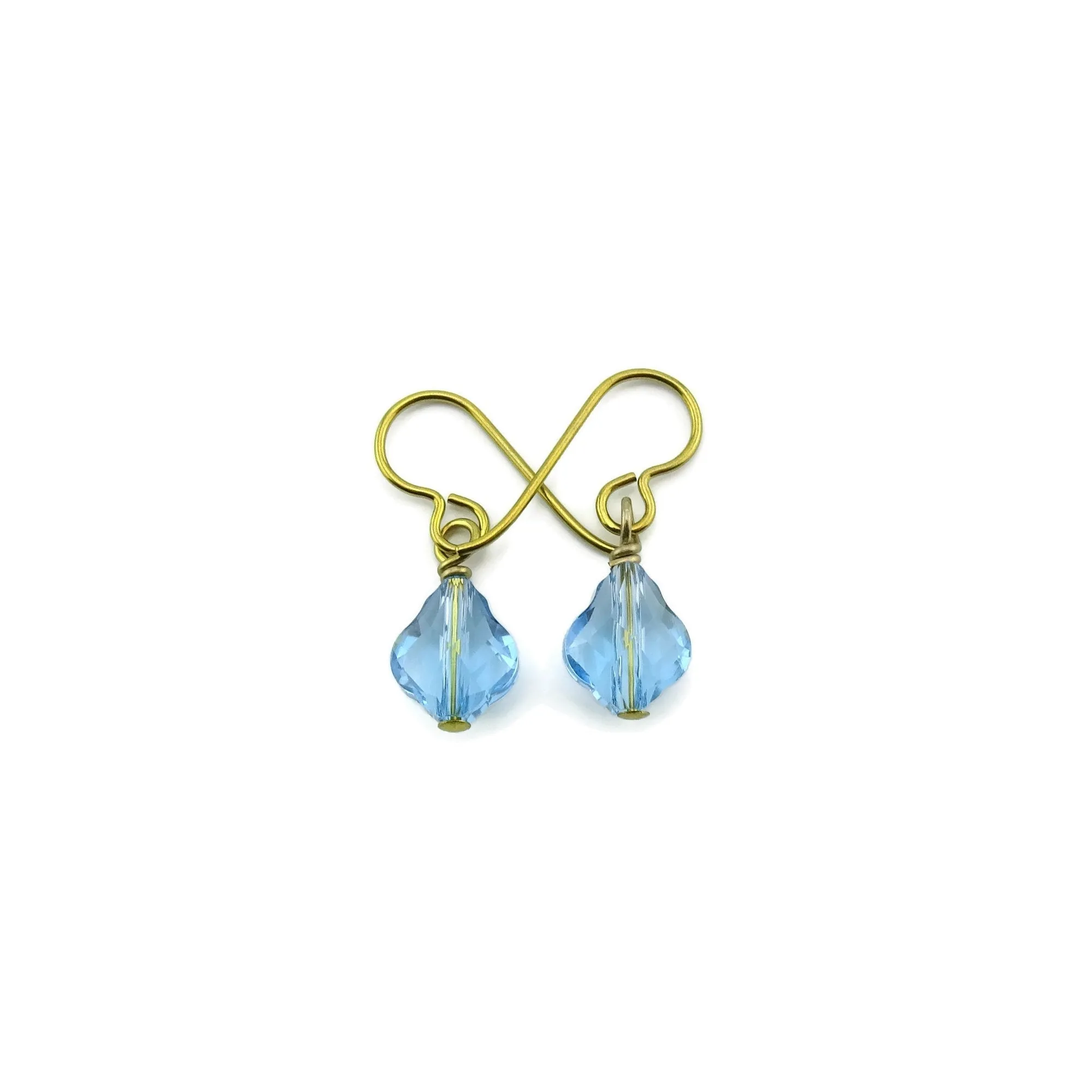 Hypoallergenic Gold Earrings with Aquamarine Baroque Crystals