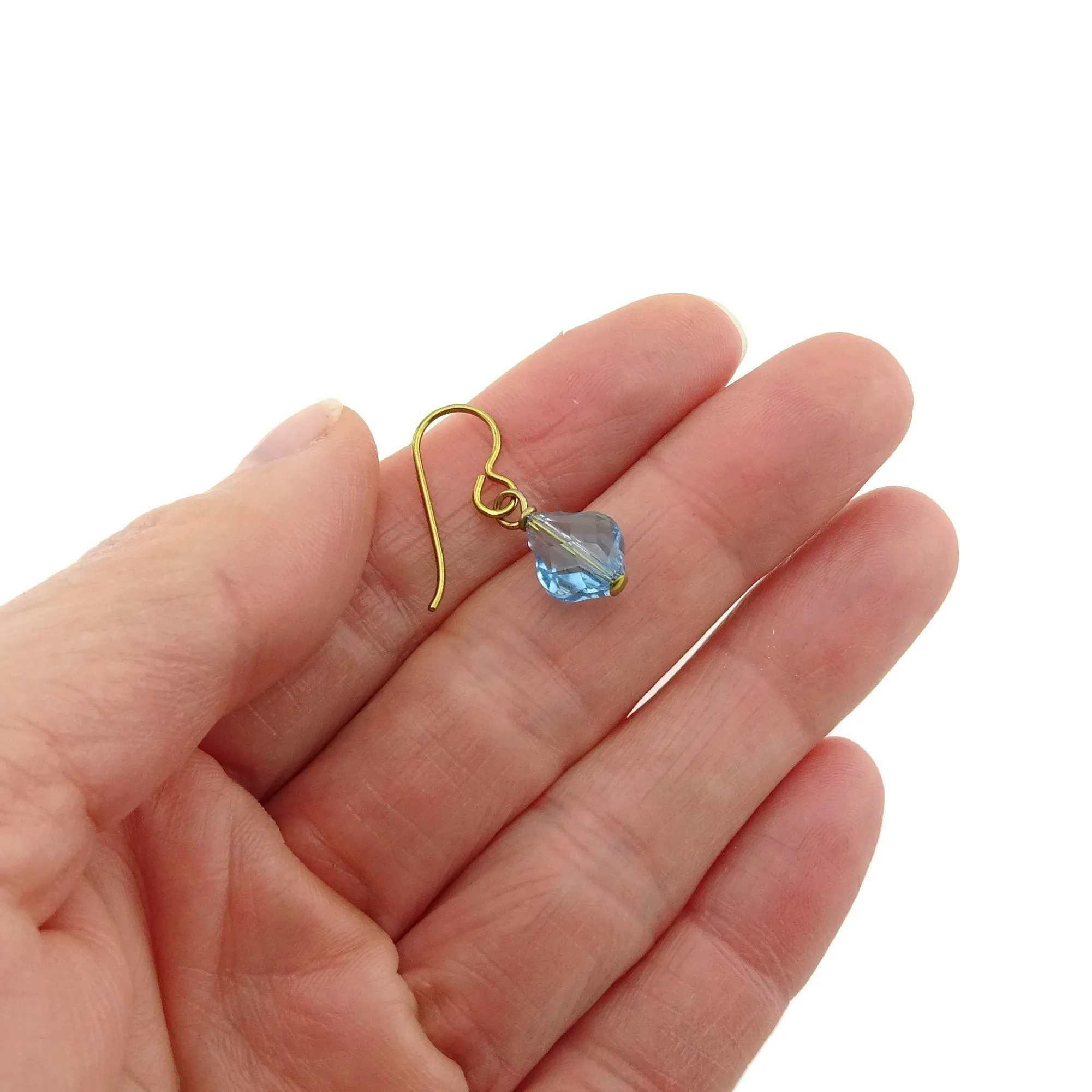 Hypoallergenic Gold Earrings with Aquamarine Baroque Crystals