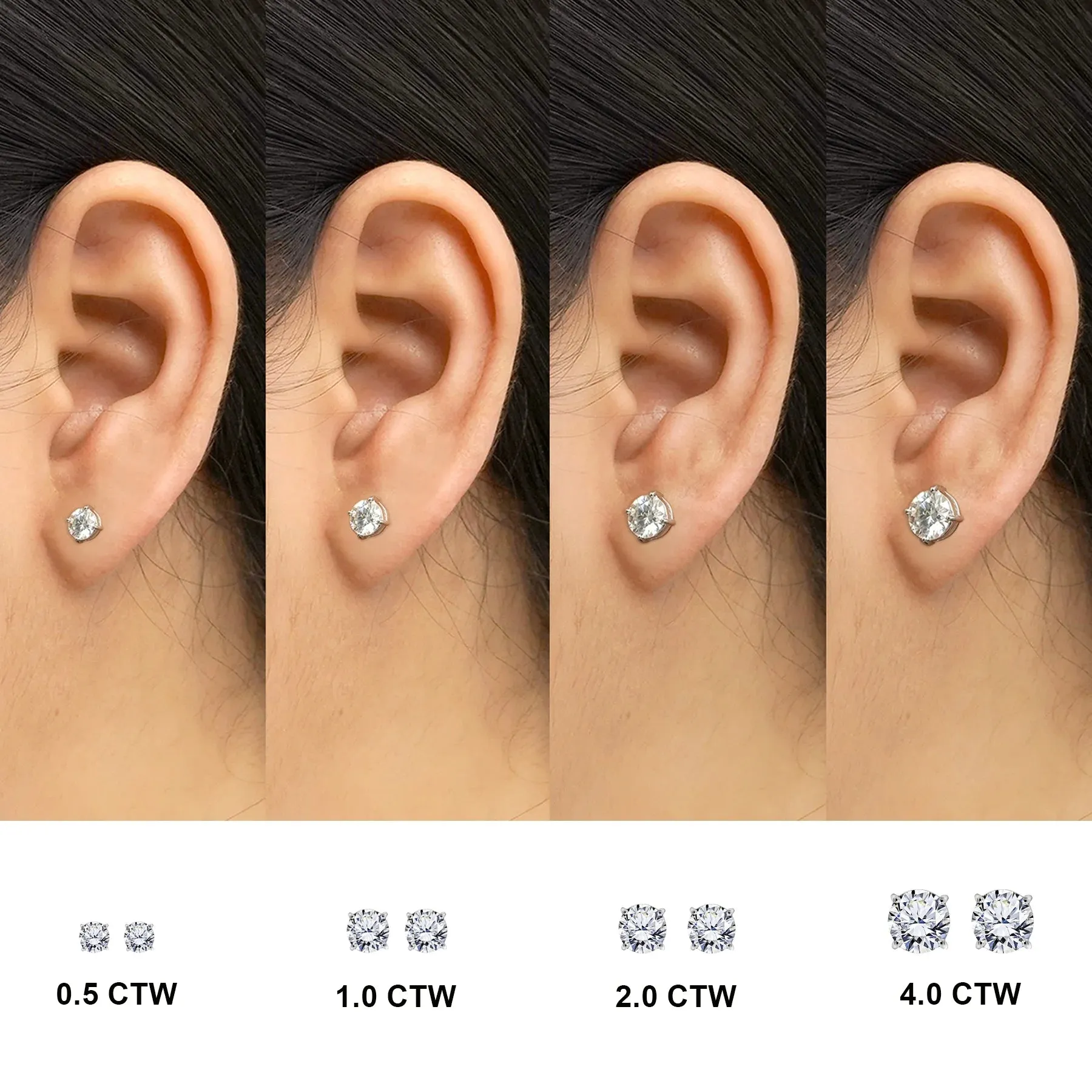JeenMata 4 Prong 0.5 Carat Round Shaped Moissanite Solitaire Stud Earrings In 18K White Gold Plating Over Silver