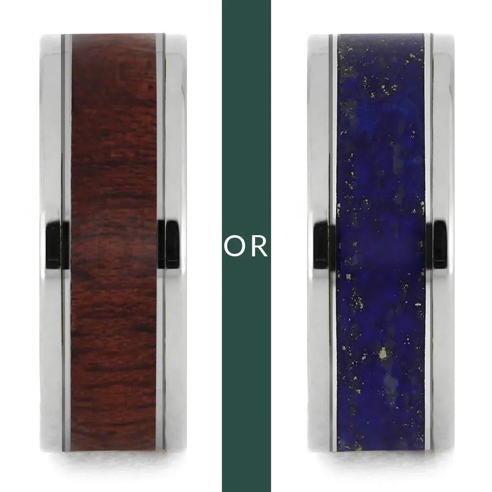 Lapis Lazuli & Bloodwood Modular Titanium Ring Set