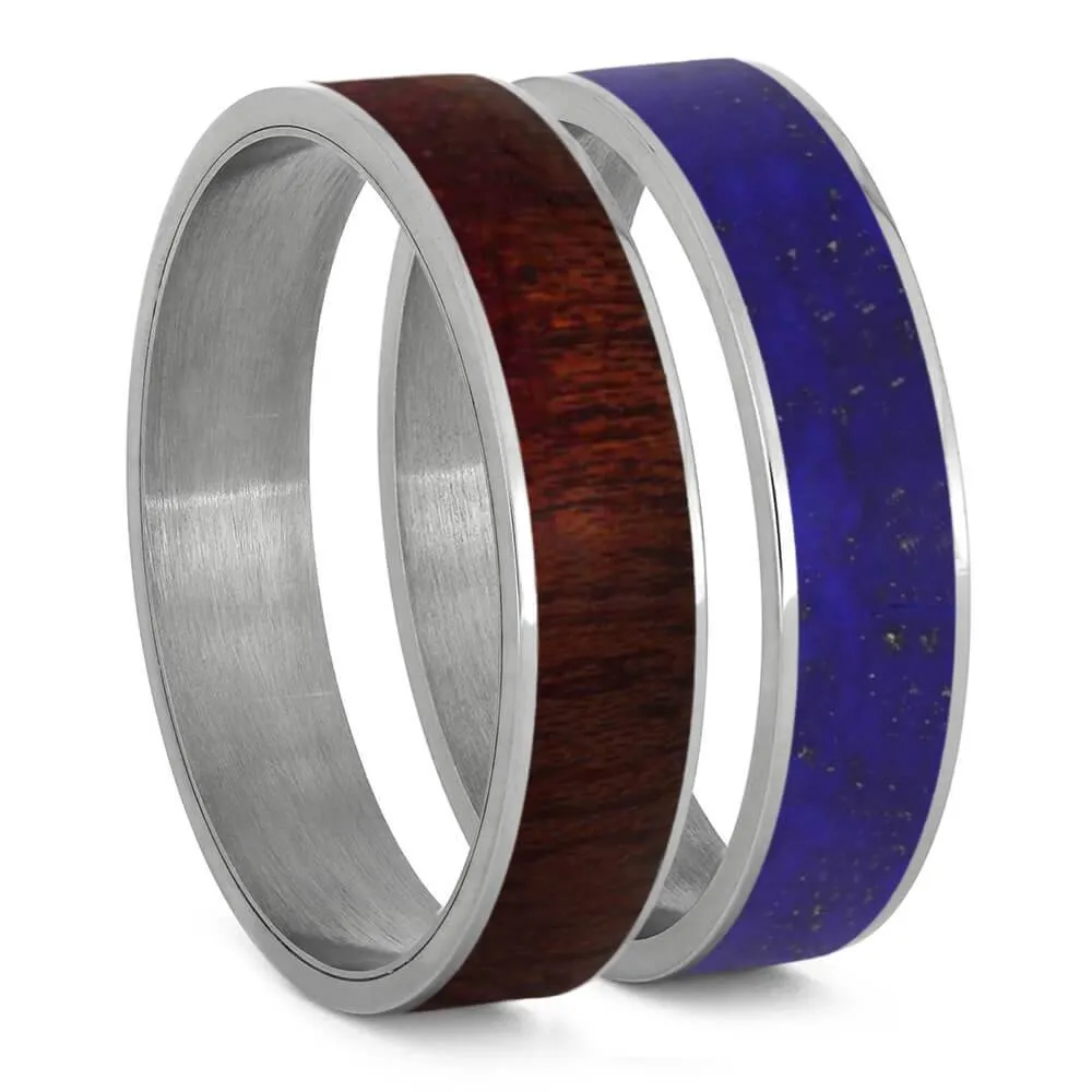 Lapis Lazuli & Bloodwood Modular Titanium Ring Set