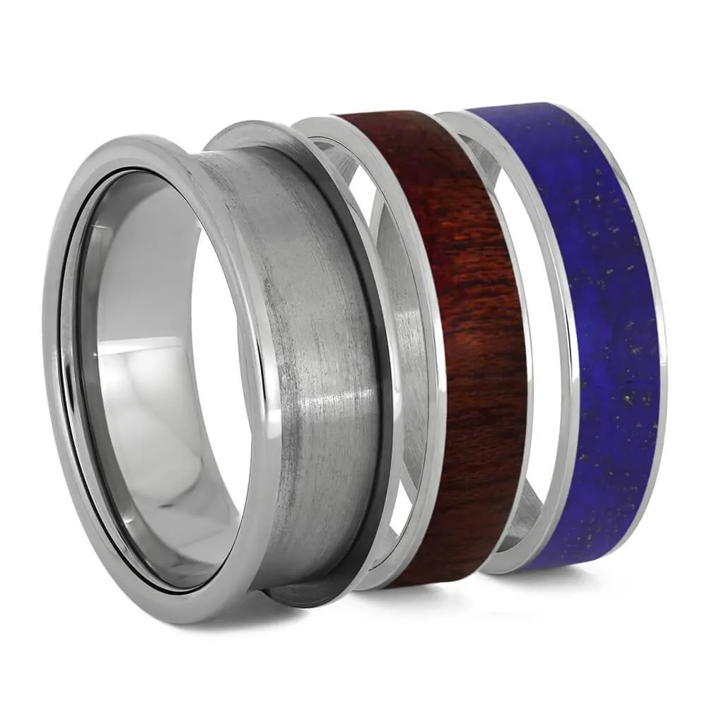 Lapis Lazuli & Bloodwood Modular Titanium Ring Set
