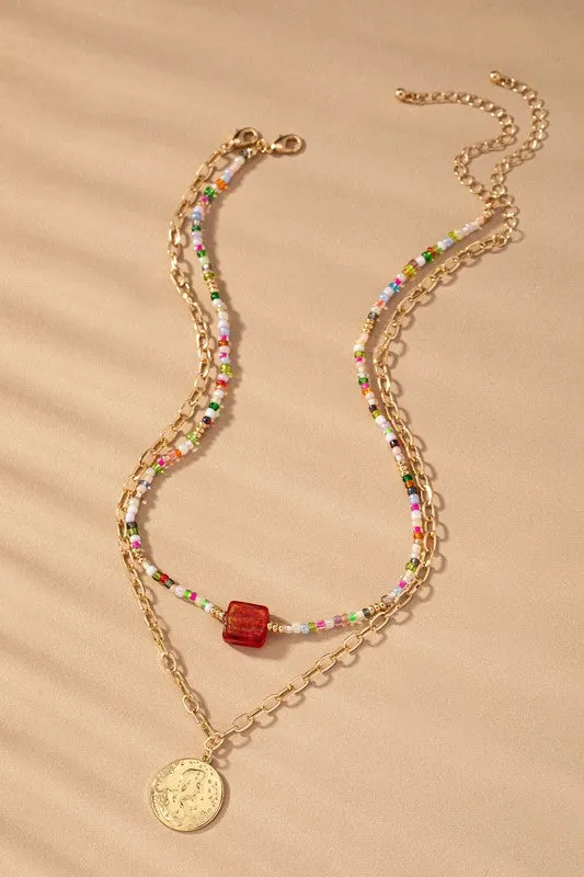 Layered Colorful Beaded Necklace