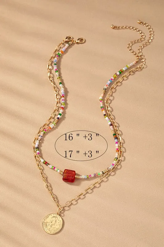 Layered Colorful Beaded Necklace