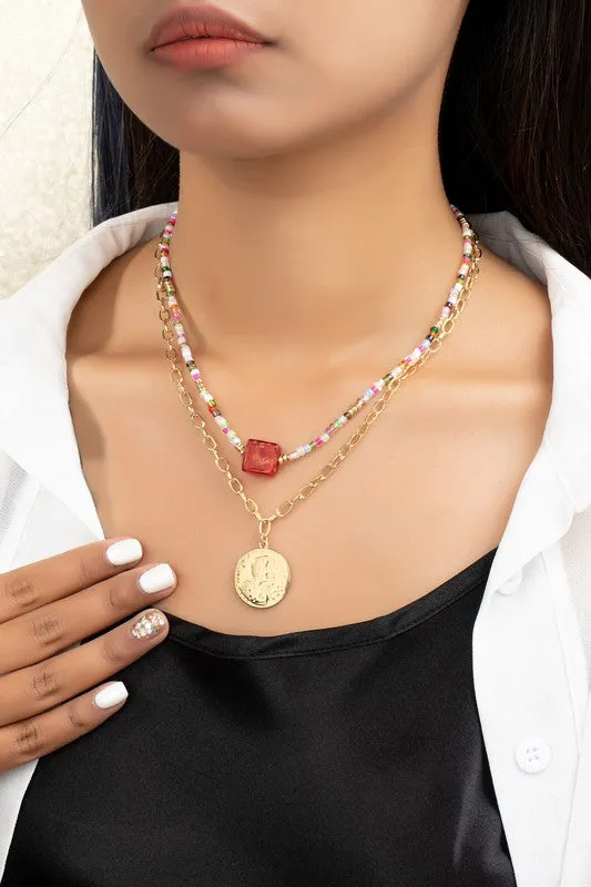 Layered Colorful Beaded Necklace