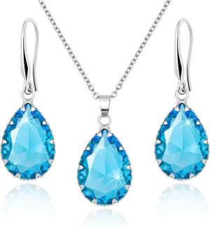 Linawe Crystal Jewelry Sets for Women, Imitation Diamond Pendant Necklace, Rhinestone Drop Dangle Earrings, Birthstone Cubic Zirconia Matching Wedding Jewelry, 14K Gold/Rose Gold/Silver Tones