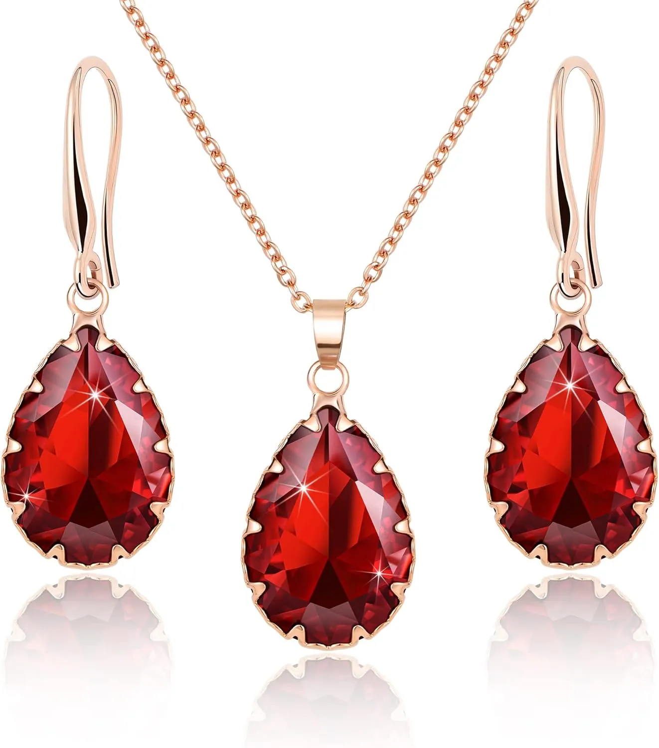 Linawe Crystal Jewelry Sets for Women, Imitation Diamond Pendant Necklace, Rhinestone Drop Dangle Earrings, Birthstone Cubic Zirconia Matching Wedding Jewelry, 14K Gold/Rose Gold/Silver Tones