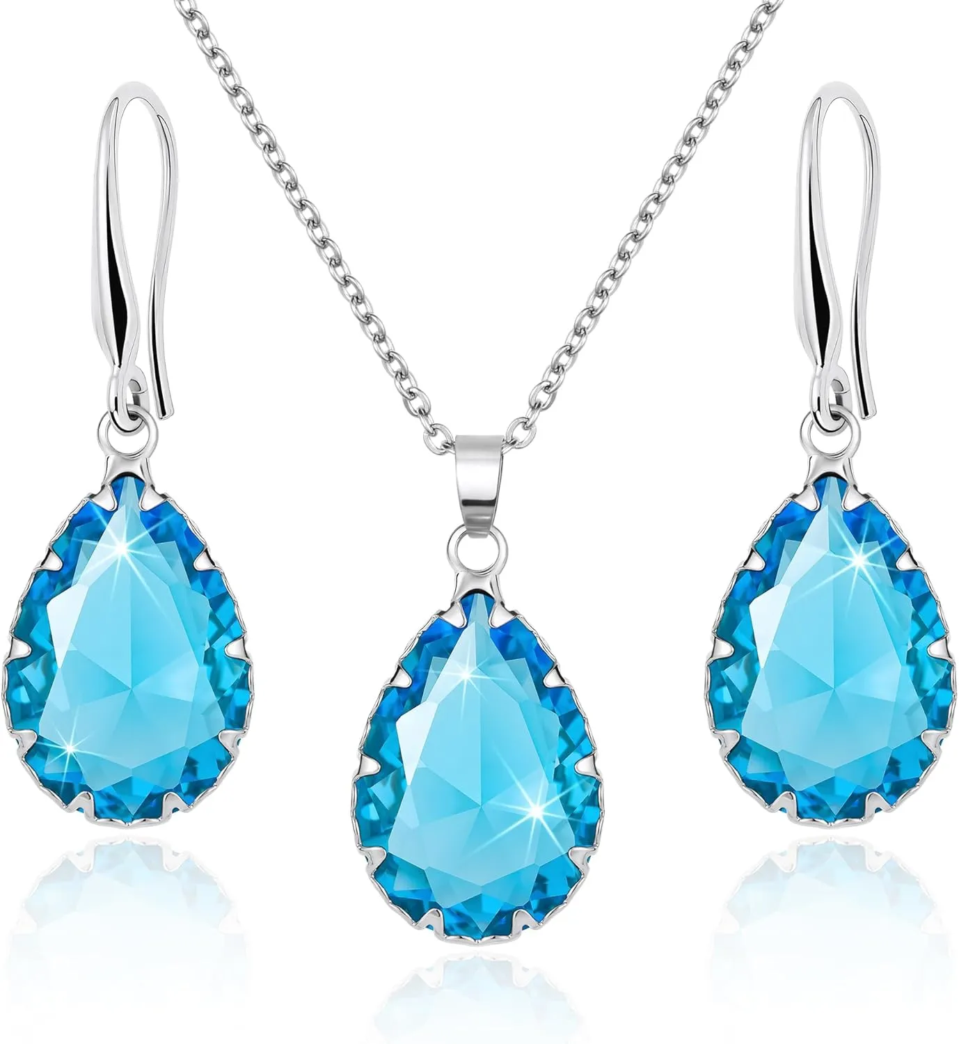 Linawe Crystal Jewelry Sets for Women, Imitation Diamond Pendant Necklace, Rhinestone Drop Dangle Earrings, Birthstone Cubic Zirconia Matching Wedding Jewelry, 14K Gold/Rose Gold/Silver Tones