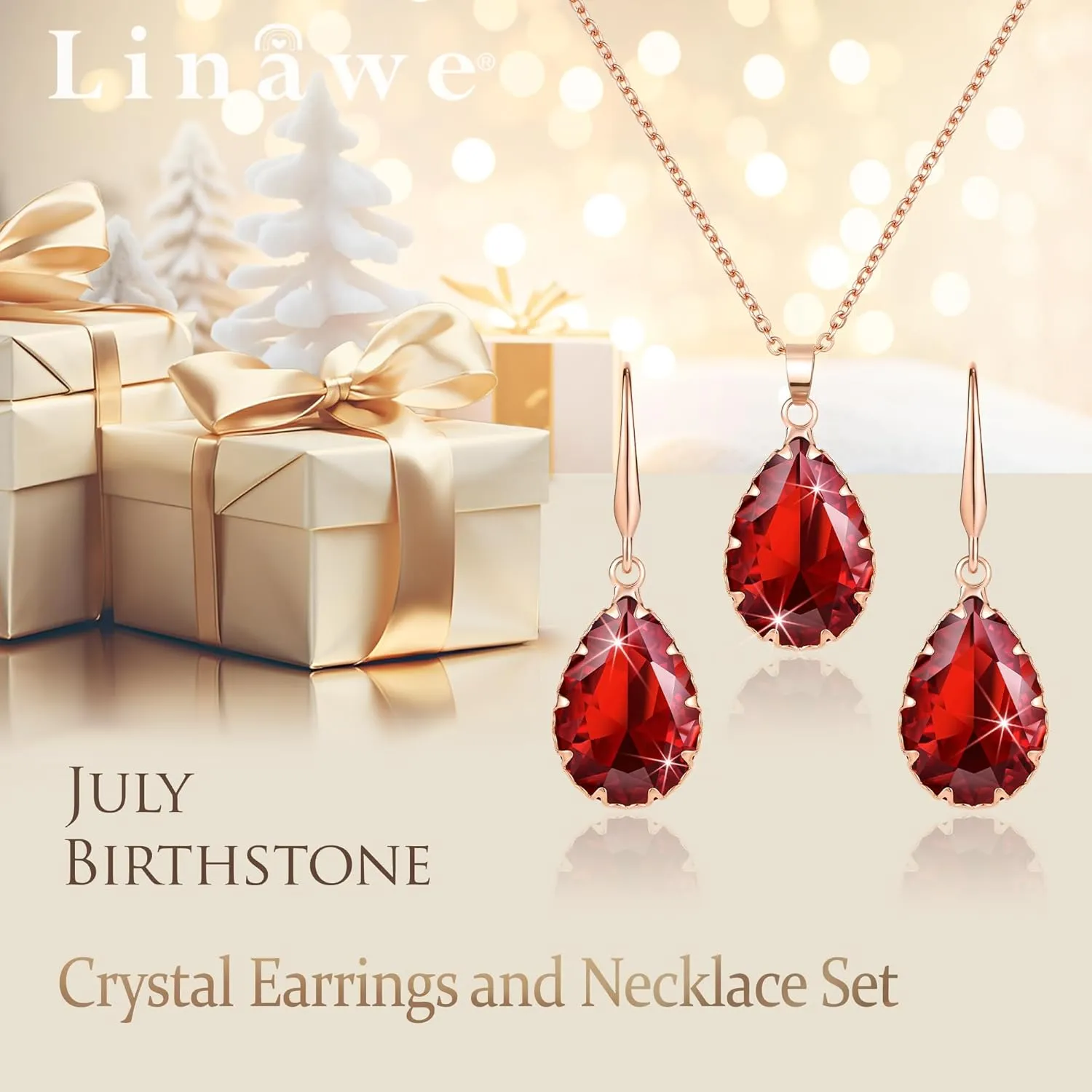Linawe Crystal Jewelry Sets for Women, Imitation Diamond Pendant Necklace, Rhinestone Drop Dangle Earrings, Birthstone Cubic Zirconia Matching Wedding Jewelry, 14K Gold/Rose Gold/Silver Tones