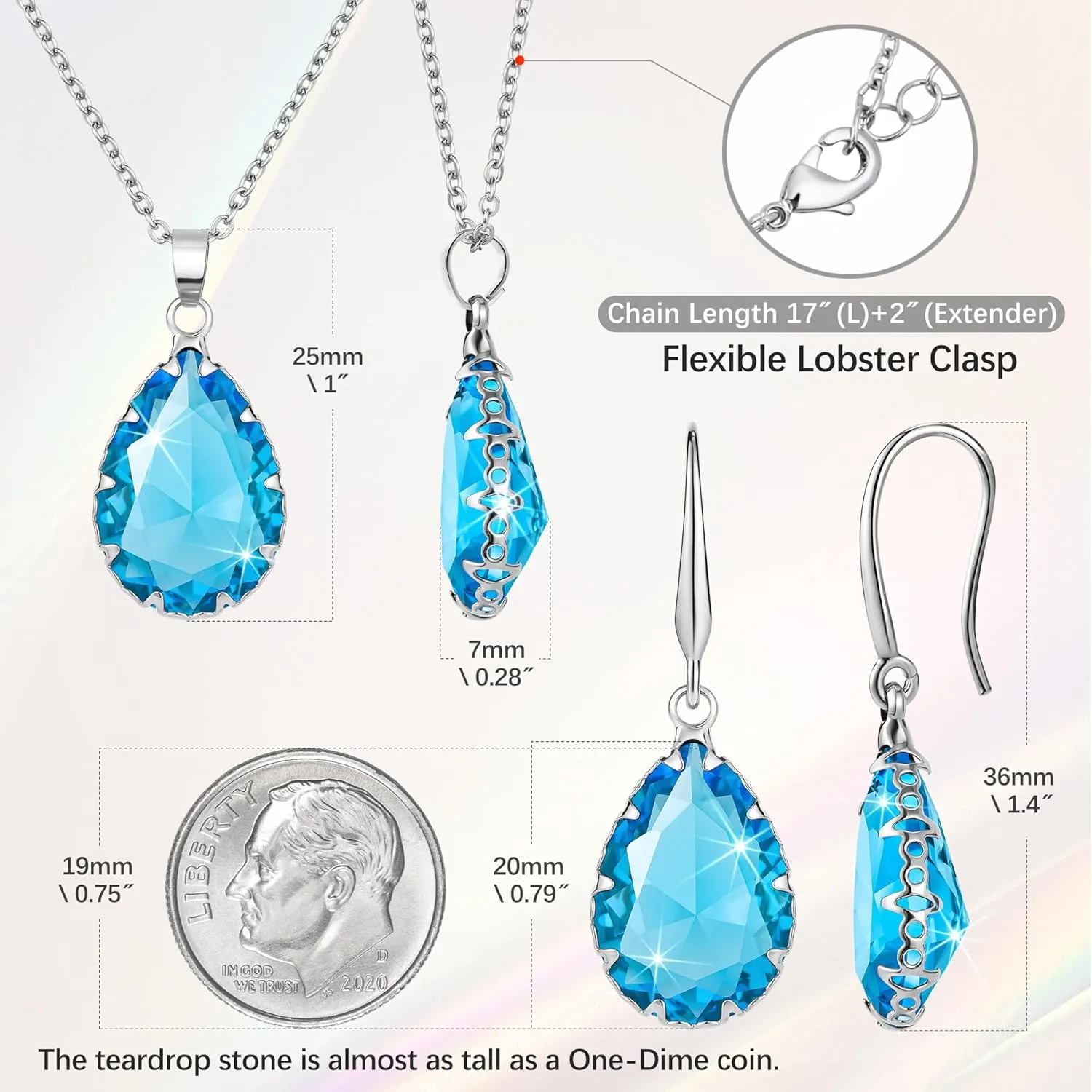 Linawe Crystal Jewelry Sets for Women, Imitation Diamond Pendant Necklace, Rhinestone Drop Dangle Earrings, Birthstone Cubic Zirconia Matching Wedding Jewelry, 14K Gold/Rose Gold/Silver Tones