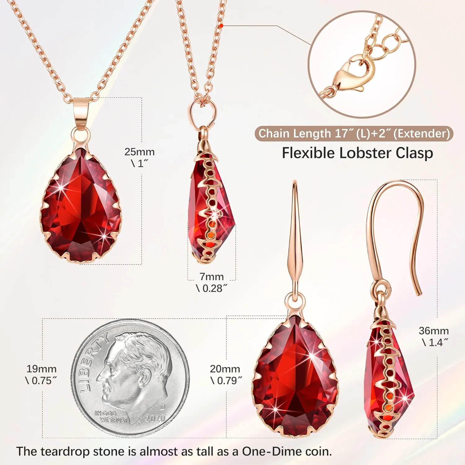 Linawe Crystal Jewelry Sets for Women, Imitation Diamond Pendant Necklace, Rhinestone Drop Dangle Earrings, Birthstone Cubic Zirconia Matching Wedding Jewelry, 14K Gold/Rose Gold/Silver Tones