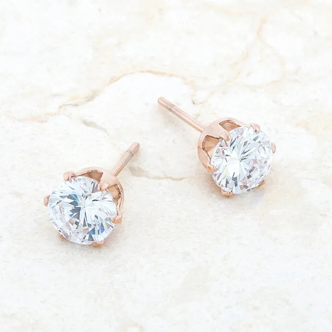 LOVCIA Elegant 3.4ct CZ Rose Gold Prong-Set Stud Earrings